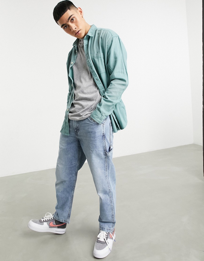 ASOS DESIGN – Havsgrön jeansskjorta i ekologiskt material och 90-talsstil med oversize-passform-Blå