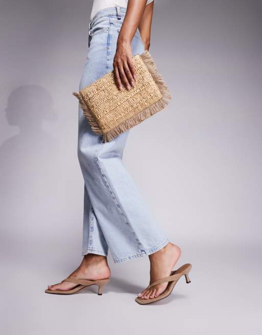 ASOS DESIGN Hawaii toe thong kitten heeled sandals in taupe suedette