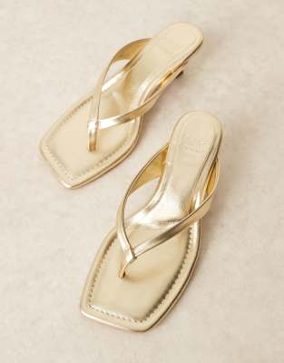 Asos Design Hawaii Toe Thong Kitten Heel Sandals In Gold