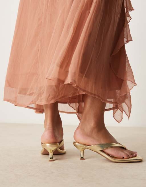 ASOS DESIGN Hawaii toe thong kitten heel sandals in gold