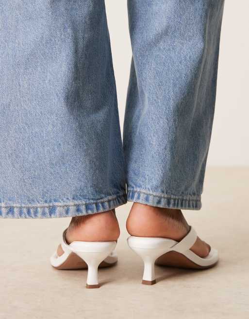 ASOS DESIGN Hawaii toe thong kitten heeled sandals in white