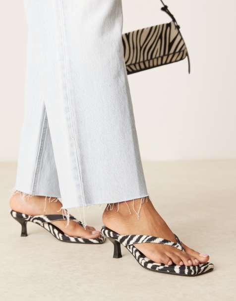 ASOS DESIGN Hawaii toe thong kitten heeled sandals in zebra print - view 1