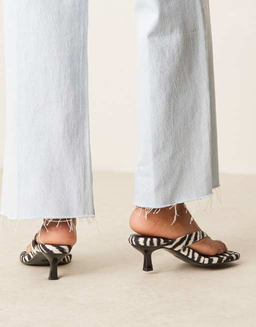 ASOS DESIGN Hawaii toe thong kitten heeled sandals in zebra print, 3 of 4