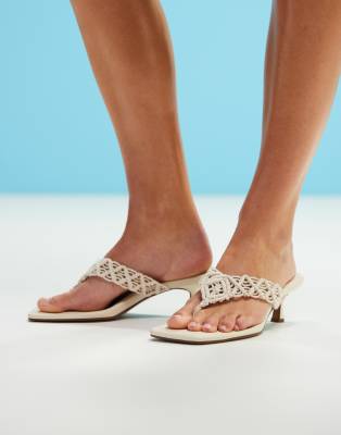 Asos Design Hawaii Weave Toe Thong Kitten Heel Sandals In White