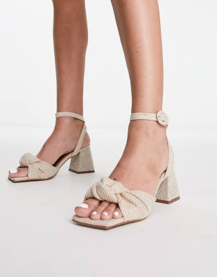 Asos Design Hayden Knotted Mid Heeled Sandals In Natural Fabrication-neutral