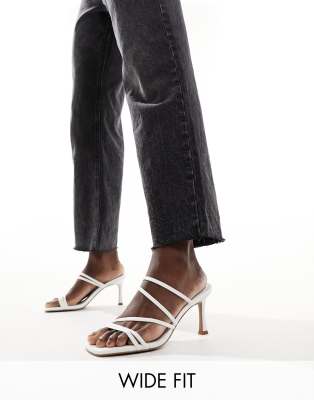 Thumbnail - ASOS DESIGN - Hayes - Riemchenmules in Weiß mit mittelhohem Absatz, weite Passform