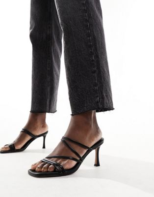 Asos Design Wide Fit Hayes Strappy Mid Sandal Heeled Mules In Black