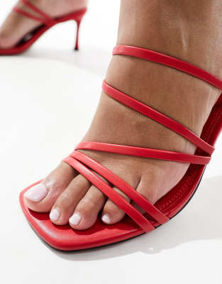 ASOS DESIGN Hayes strappy mid sandal heeled mules in red ASOS
