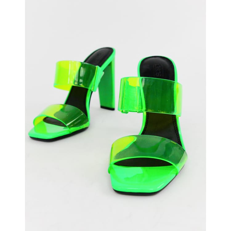 ASOS DESIGN Hayward clear block heeled mule in neon green