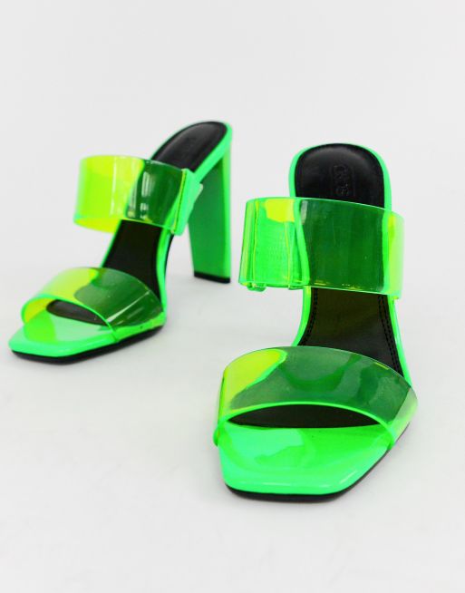 ASOS DESIGN Hayward clear block heeled mule in neon green