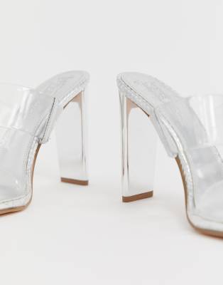 clear mules block heel