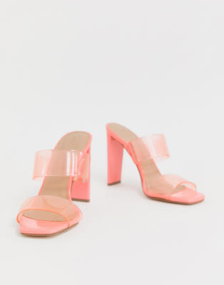 pink high heel mules