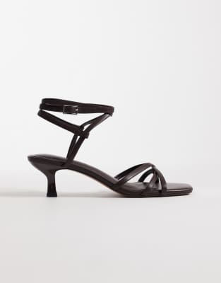 ASOS DESIGN Haze strappy kitten heel sandals in chocolate-Brown