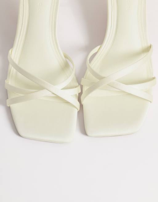 ASOS DESIGN Haze strappy kitten heel sandals in ivory satin, 2 of 4