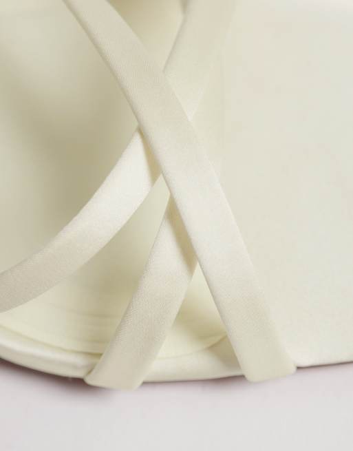 ASOS DESIGN Haze strappy kitten heel sandals in ivory satin, 4 of 4