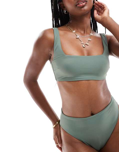ASOS DESIGN Hazel crop bikini top in khaki - view 1