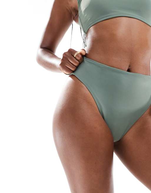 ASOS DESIGN - Hazel - Hoogopgesneden bikinibroekje met hoge taille in kaki