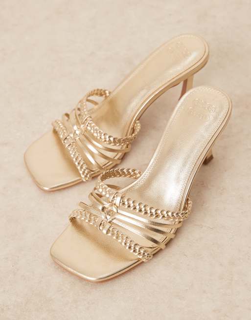 ASOS DESIGN Hazel plaited cage mid heeled mule in gold
