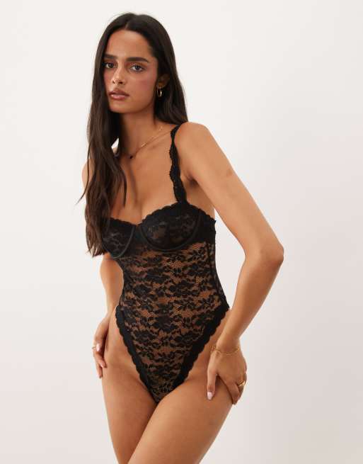 ASOS DESIGN Hazel underwired lace body in black, 4 of 4