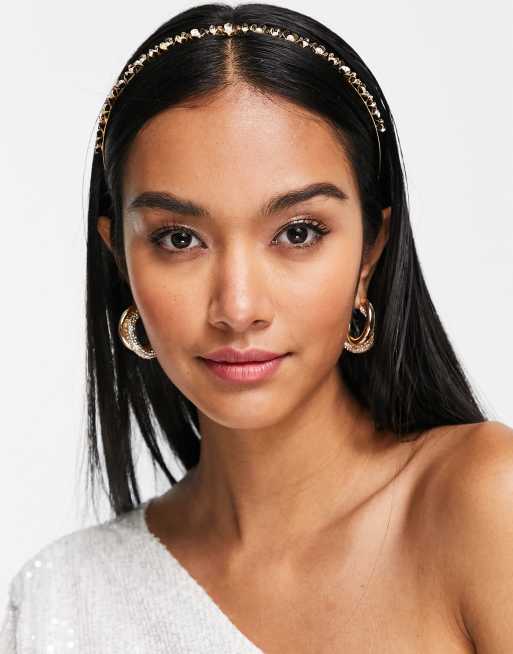 ASOS DESIGN headband in flower and pearl design in gold tone, 3 of 4