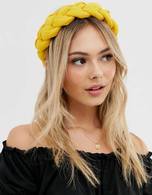 ASOS DESIGN headband in padded plait design in mustard yellow