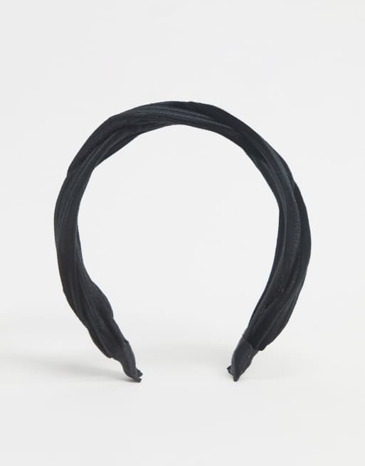 ASOS DESIGN headband in twist velvet stripe in black, 2 of 4
