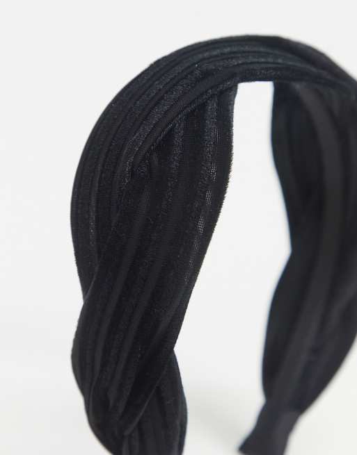 ASOS DESIGN headband in twist velvet stripe in black, 3 of 4