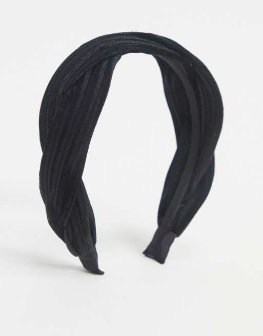 ASOS DESIGN headband in twist velvet stripe in black, 4 of 4