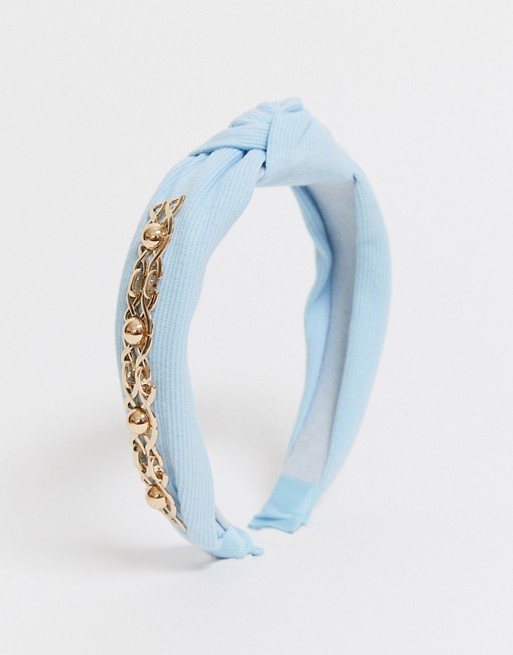 ASOS DESIGN headband with baroque style metal embellishment in baby blue