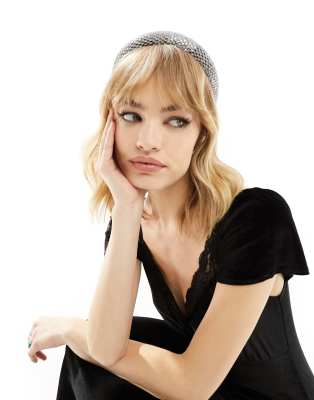 ASOS DESIGN headband with beaded padded design in silver