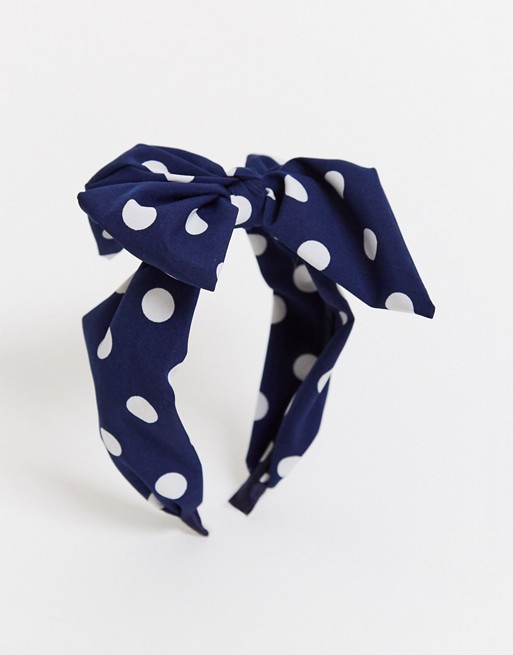ASOS DESIGN headband with bow in polka dot