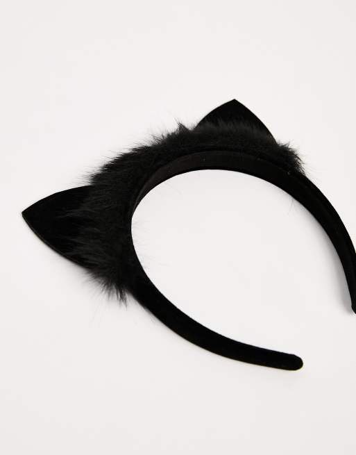 ASOS DESIGN headband with cat ears with faux fur in black | ASOS