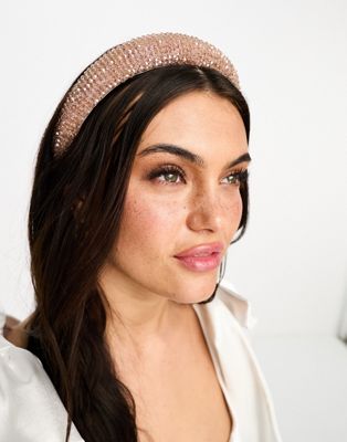 ASOS DESIGN headband with faceted bead detail in blush