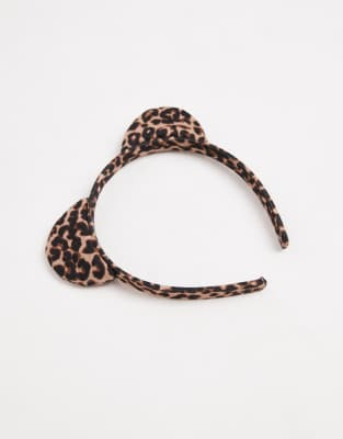 Asos Design Headband With Fluffy Leopard Ears In Brown