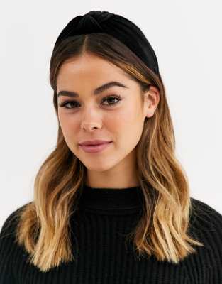 Asos Design Headband With Knot Front In Black Velvet ModeSens