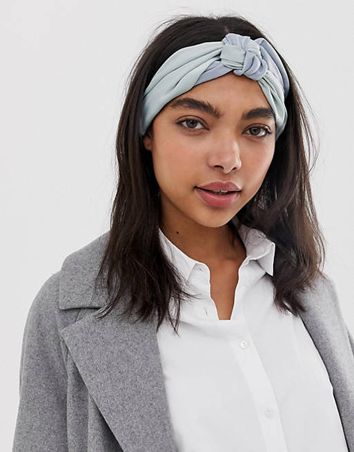 ASOS DESIGN headband with knot front in blue tones