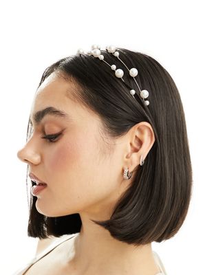 ASOS DESIGN headband with multirow pearl and wire design