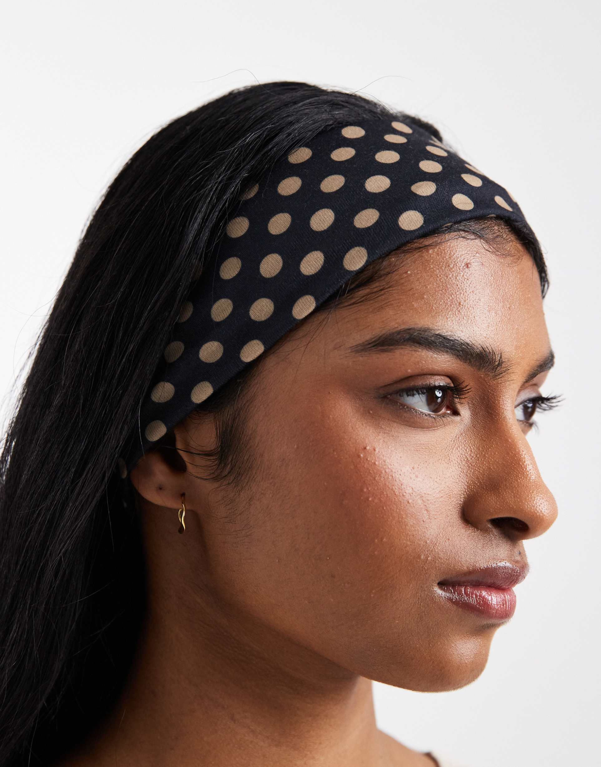 asos design headband with polka dot pattern in black and beige