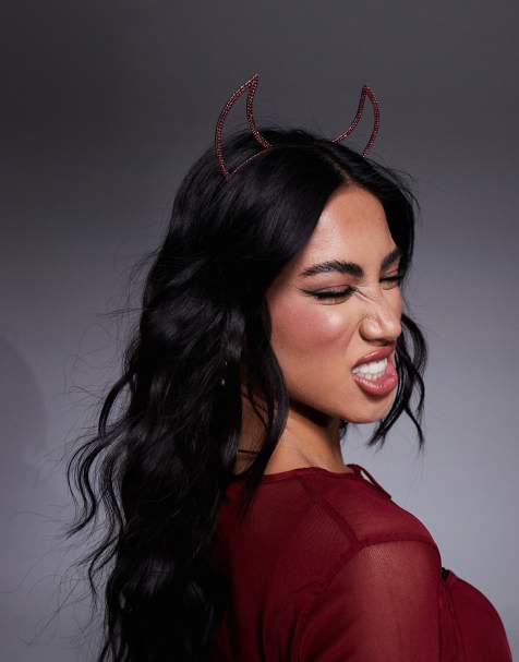 ASOS DESIGN  headband with red crystal devil horns - view 1