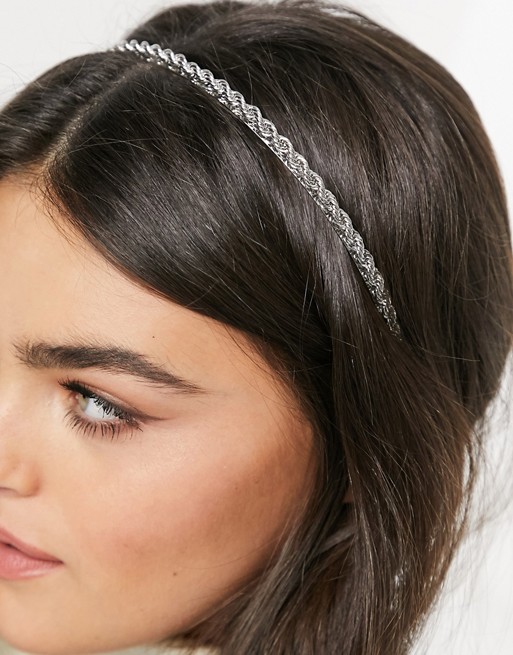 ASOS DESIGN headband with rope chain in silver tone