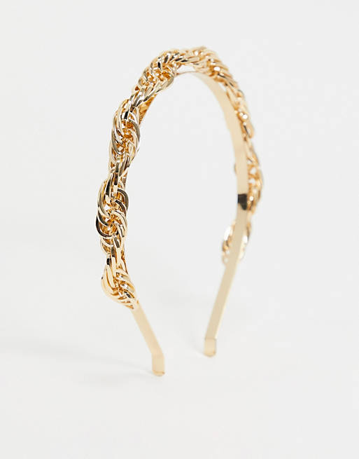 ASOS DESIGN headband with sleek link chain in gold tone