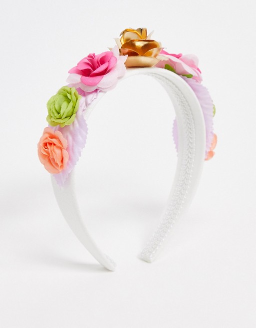 ASOS DESIGN headband with spring florals in gold tone
