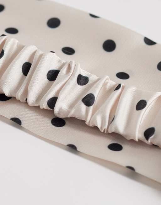 ASOS DESIGN headband with tie detail in polka dot print in black and white, 3 of 3