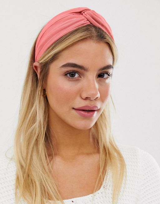 ASOS DESIGN headband with twist front in plisse in pink | ASOS
