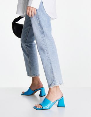 ASOS DESIGN Healing leather triangle heeled mules in blue