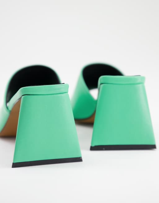 ASOS DESIGN - Healing - Mules à talon mi-haut en cuir de qualité supérieure - Vert  , 2 de 4