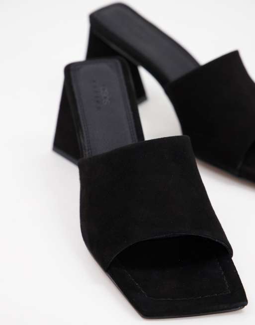 Black suede shop mules block heel