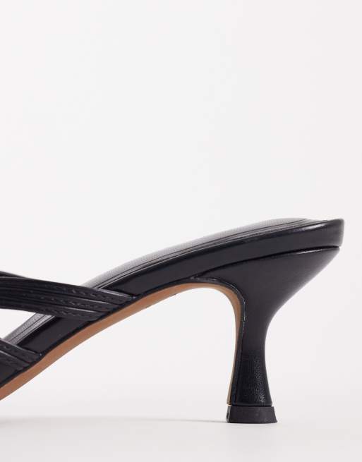 ASOS DESIGN Healing strappy peep toe mid heel mules in black, 4 of 4