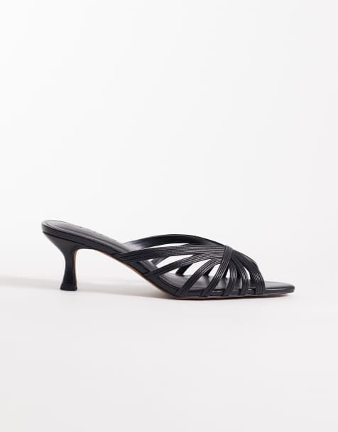 ASOS DESIGN – Healing – Svarta mules med öppen tå, öppen häl, mellanhög klack och remmar - view 1