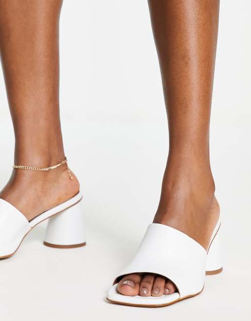 ASOS DESIGN Health premium leather heeled mules in white